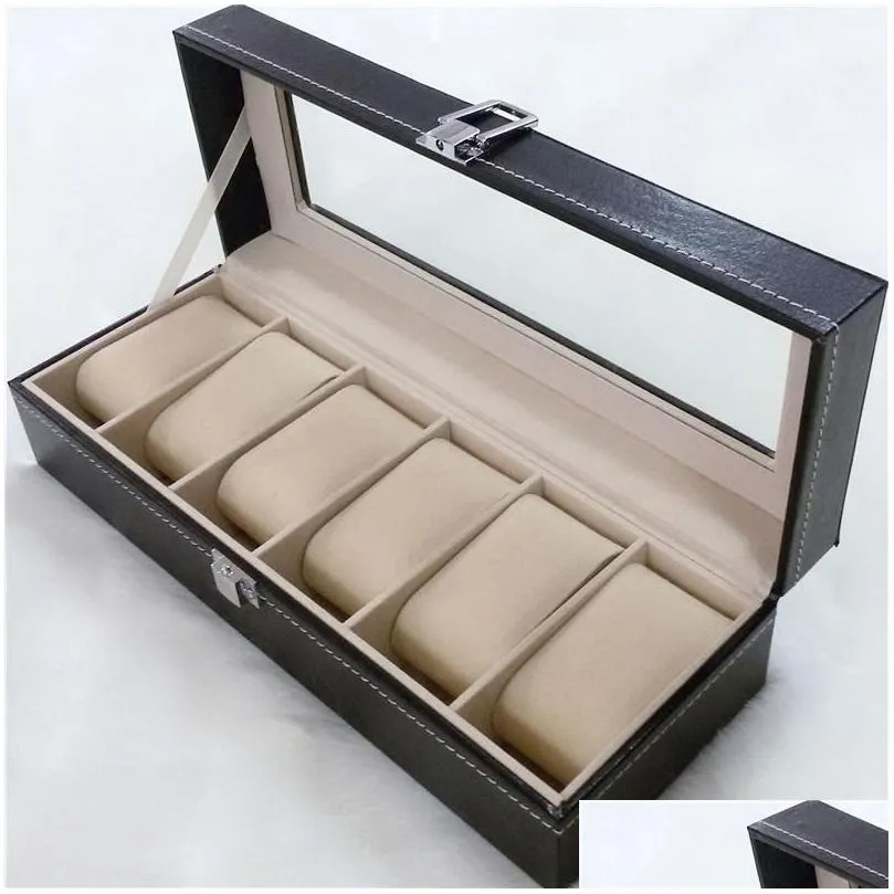 high end pu jewelry storage holder rectangle wrist watch display box with glass window organizer arrival 26yc bb