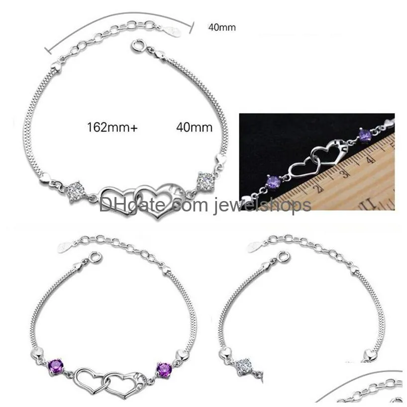 Charm Bracelets S925 Stamped Bracelets Double Heart 925 Sterling Sier Charm Fashion Crystal Diamond Chain Bracelet Jewelry For Women G Dhf1H