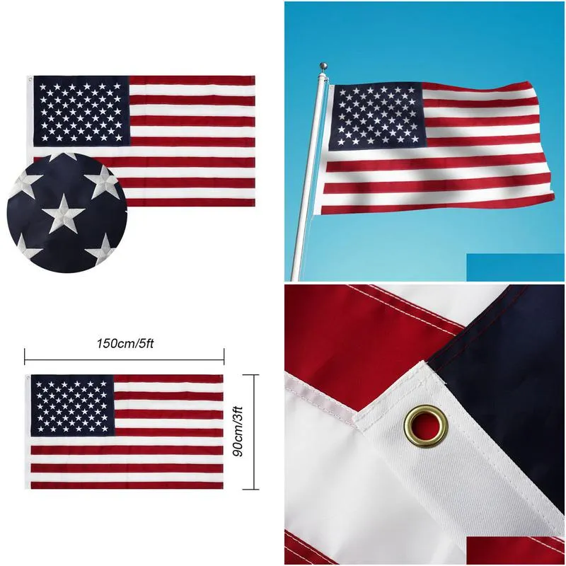 3X5Ft High Quality American Oxford Cloth Embroidered Flag Drop Delivery Dha6X