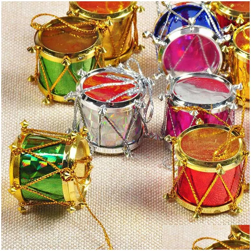 Christmas Decoration Small Drum Ornaments 2.5Cm Plastic Tree Pendant Drop Delivery Dhfja