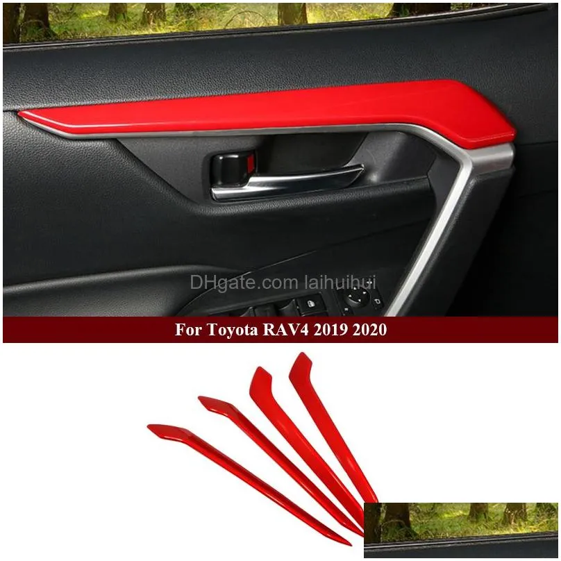 car interior red chrome decoration accessories for 2019-2021  rav4 armrest console strips water cup cover air vent trims