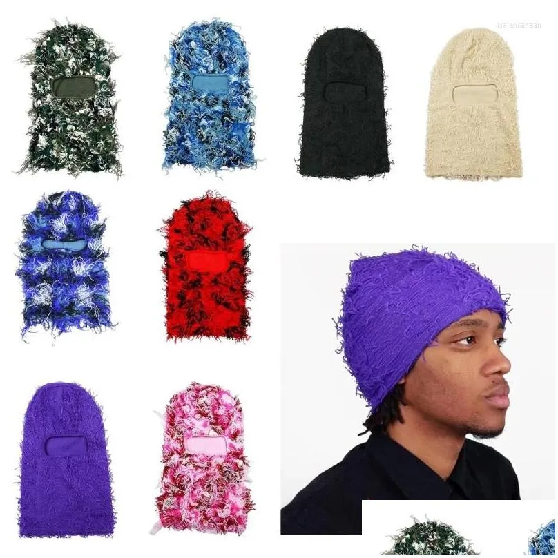 Berets Berets Clava Died Knitted Fl Face Ski Mask Shiesty Camouflage Knit Drop Delivery Fashion Accessories Hats, Scarves Gloves Hats Dhgte