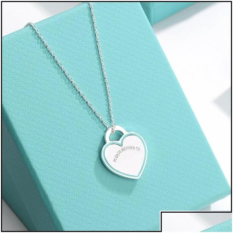 Pendant Necklaces Pendant Necklaces Design Brand Enamel Heart Love Necklace Clavicle Red Blue Pink For Women Jewelry Gift Drop Drop De Dhex3