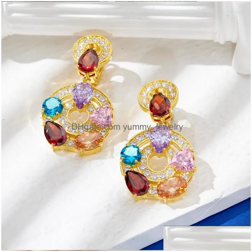 Clip-On & Screw Back Backs Earrings Holiday High Quality Jewelry Women Colored Round Ear Clips Beautif Birthday Party Accessories Drop Dh72W