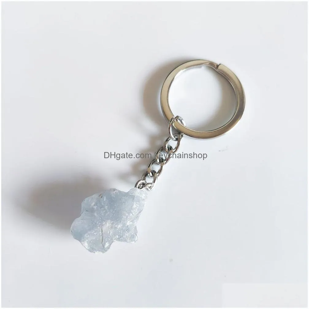 Keychains & Lanyards Natural Ore Keychain Gem Quartz Fluorite Citrine Amethyst Irregar Stone Pendants Charms Keyring Drop Delivery Fas Dhujm