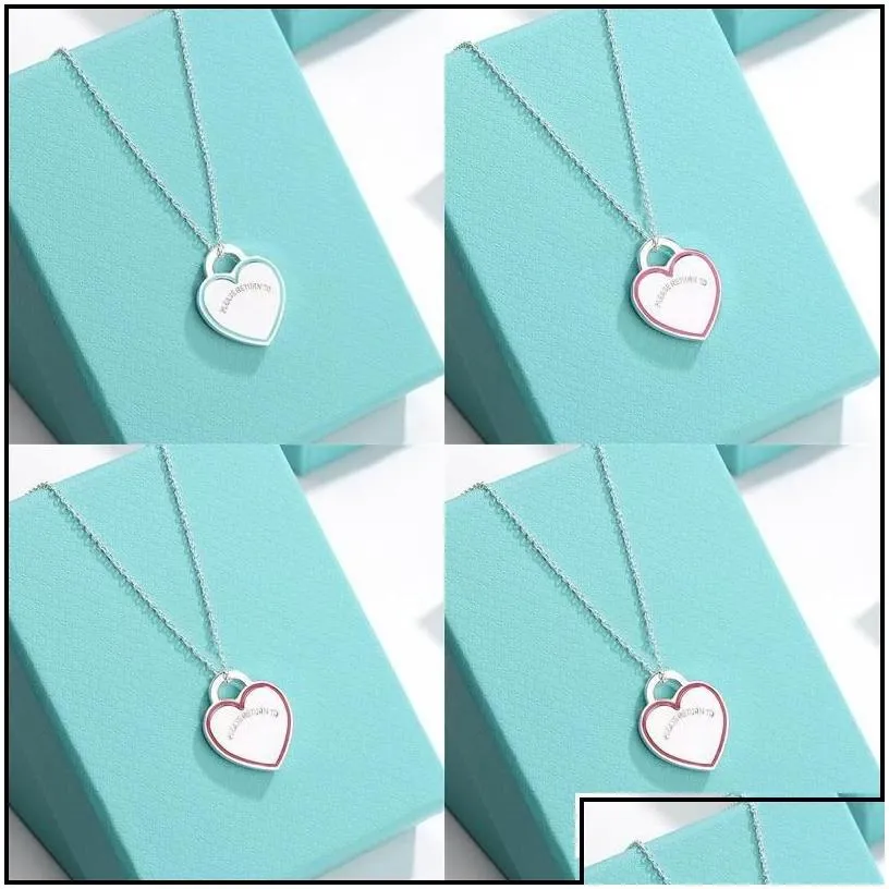 Pendant Necklaces Pendant Necklaces Design Brand Enamel Heart Love Necklace Clavicle Red Blue Pink For Women Jewelry Gift Drop Drop De Dhex3