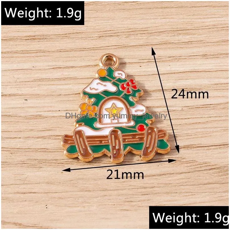 Charms Charms 10Pcs 21X24Mm Cute Enamel Christmas Tree For Jewelry Making Diy Earrings Pendant Necklaces Handmade Bracelet Crafts Drop Dhzrs