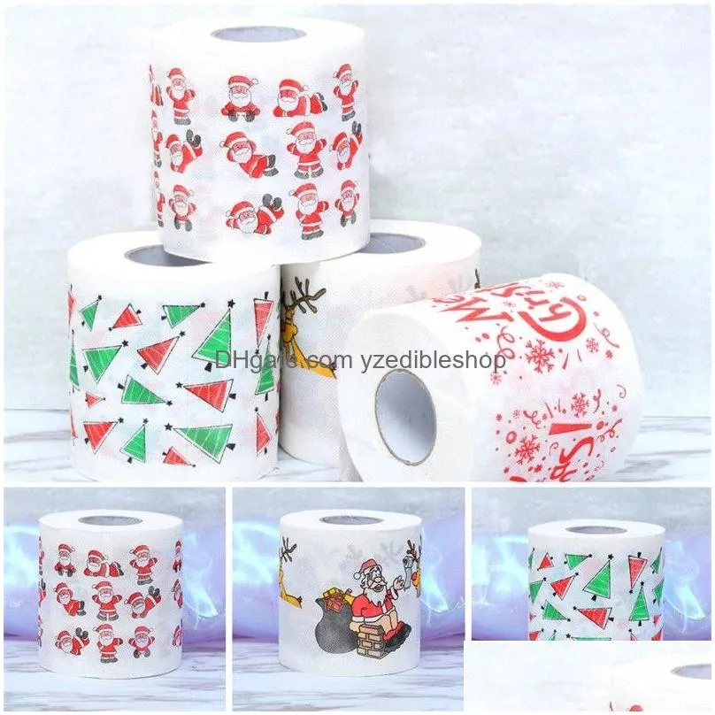 merry christmas paper toilet roll paper cute santa claus pattern printed party table decor holiday supplies