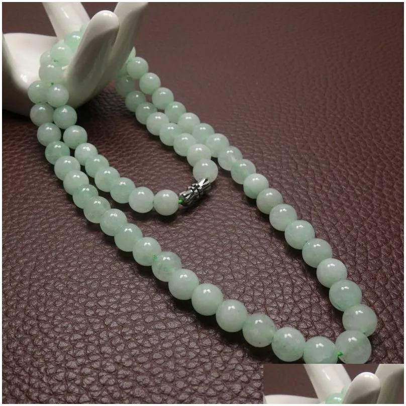 Pendant Necklaces 10Mm Green A Emerald Beads Necklace Jade Jewelry Jadeite Amet Fashion 100% Natural Charm Gifts For Women Men Drop De Dhfg6
