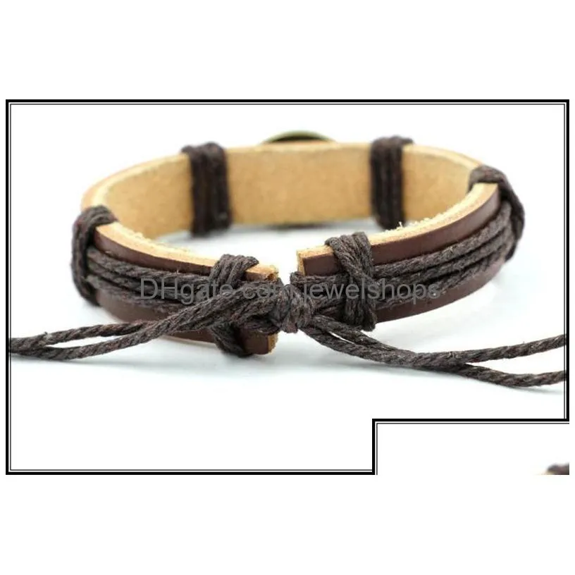 Charm Bracelets Evil Eye Braided Bracelet Genuine Leather Men Bangle Uni Adjustable Black Brown Color Vintage Fashion Jewelry Gift For Dhyya