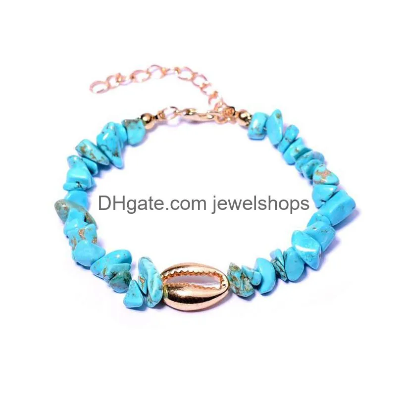 Charm Bracelets Turquoise Natural Stone Beads Strand Personalized Gold Bracelets Alloy Shell Women Beach Bohemian Hand Jewelry Girls C Dheqb