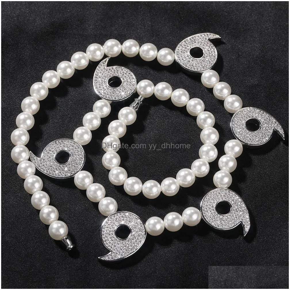 hip hop cubic zircon 666 pearl beads chain necklace mens rap jewelry