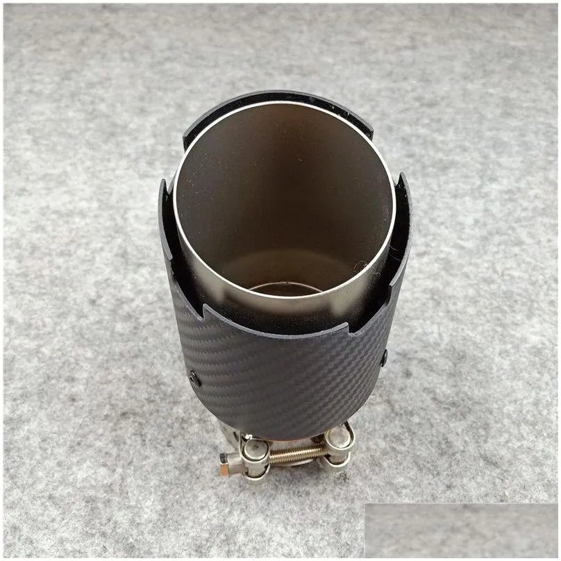 for universal carbon fibre car exhaust pipe muffler tip matte black twill silver coated stainless steel 1pcs