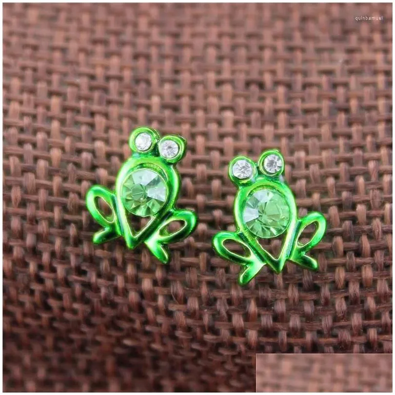 Stud Stud Earrings Cute Green Little Frog Crystal Womens Fashion Creativity Funny Zircon Jewelry Gifts Personality Accessories Drop De Dh7Cn