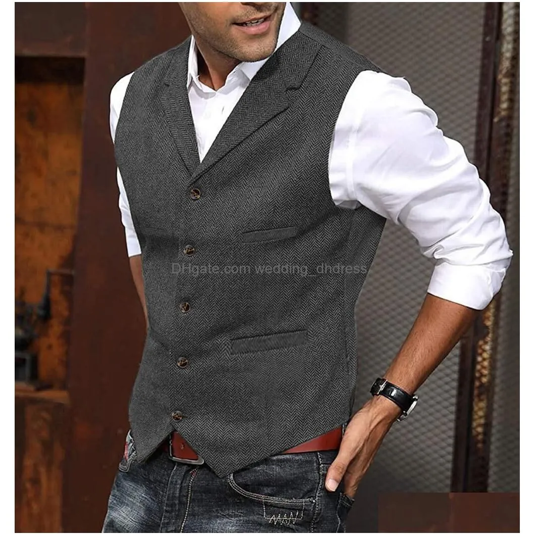 rustic groom vests for wedding party brown wool herringbone tweed party attire slim fit mens suit vest prom waistcoat dress