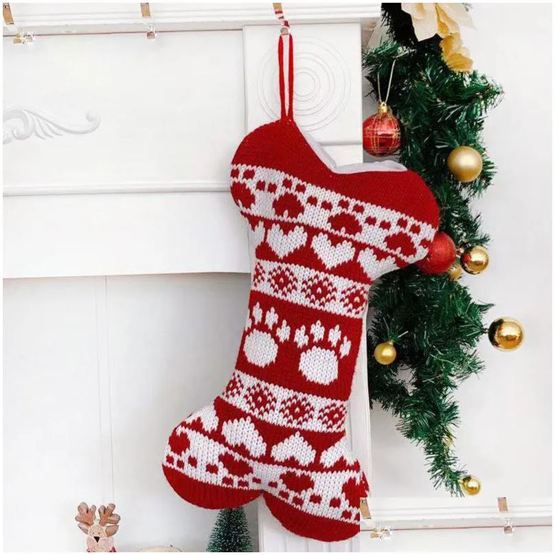 Christmas Pet Stocking Knitted Decorations Gift Socks Woolen Jacquard Xmas Gifts Bag Wholesale Drop Delivery Dhzw3