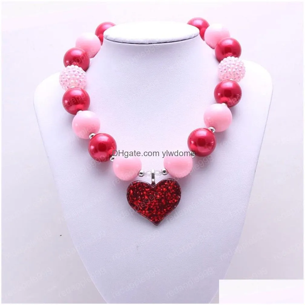 Jewelry Pinkaddred Love Heart Chunky Necklace Bubblegum Bead Best Gift Baby Girl Jewelry For Toddler Children Drop Delivery Baby, Kids Dhtzj