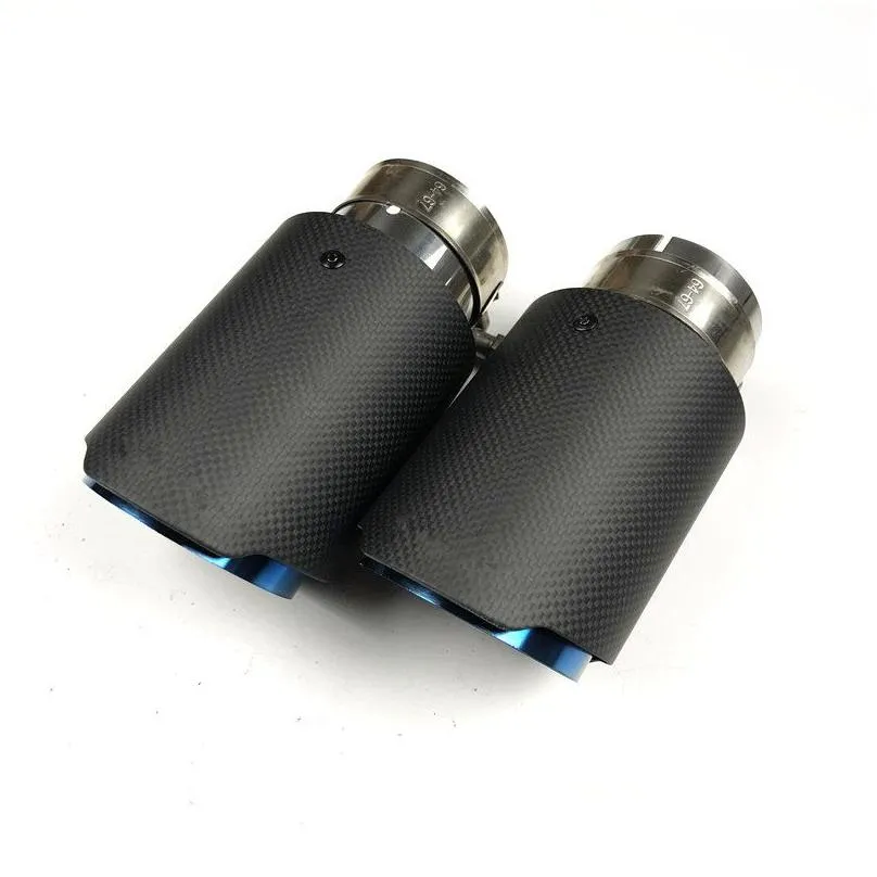 2 pieces universal akrapovic real matte carbon fiber exhaust muffler tips for car rear pipes