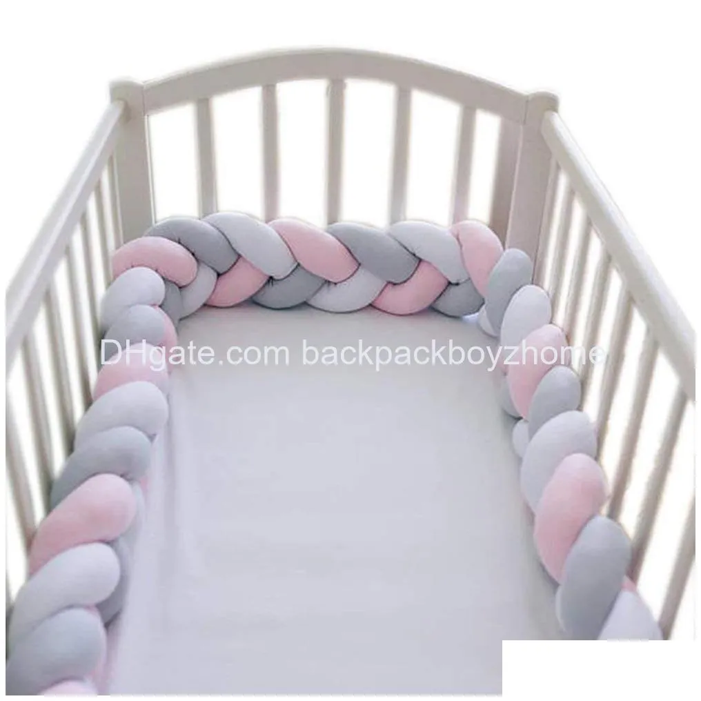 baby crib bumper knotted braided plush nursery cradle decor newborn gift pillow cushion junior bed sleep bumper 2 meters whi