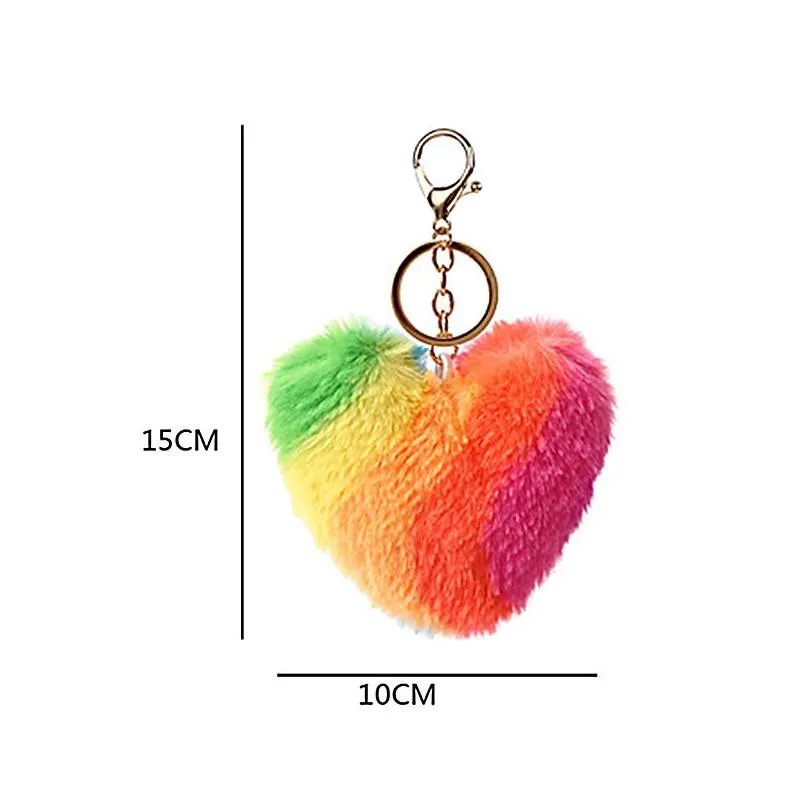 Heart Rainbow Keychain Party Supplies Plush Balls Key Chains Decorative Pendant For Women Bag Keychains Accessories Car Keyring Drop D Dhxf1