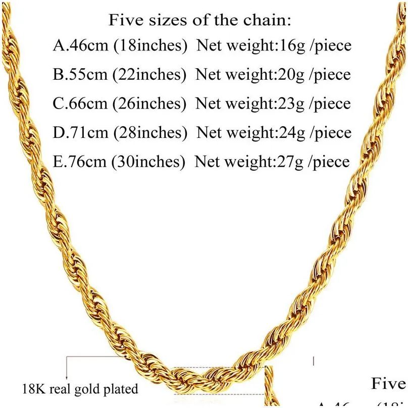 Chains Hip Hop 18K Gold Plated Stainless Steel M Twisted Rope Chain Womens Choker Necklace For Men Hiphop Jewelry Gift In Bk Drop Deli Dhkyu