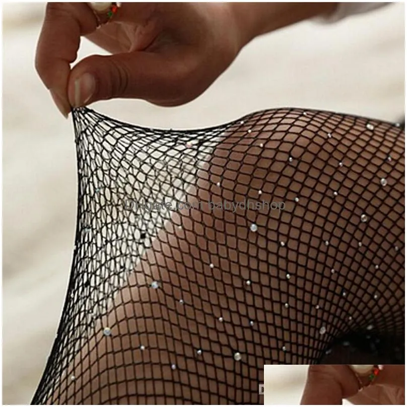 socks girls summer fishnet diamond pantyhose fashion shiny net tights rhinestone mesh nylon stockings tights sox 3 colors