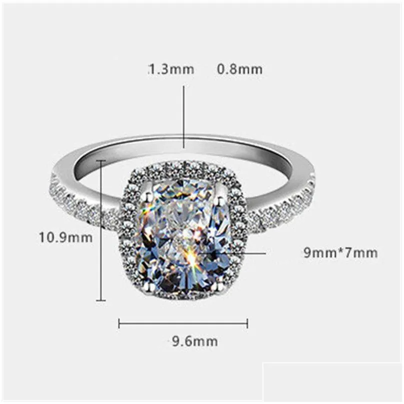 Wedding Rings 925 Sterling Sier Moissanite Certified Diamond Wedding Ring For Women Engagement Square Colored Gemstone Zircon Fashion Dhxc7