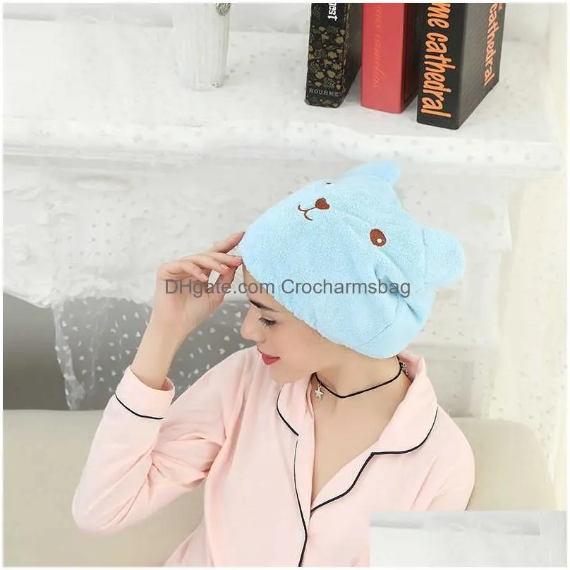 Shower Caps New Girls Hair Shower Cap Microfiber Turban Quickly Dry Hat Wrapped Towel Bathing Bathroom Product Drop Delivery Home Gard Dh4Rc