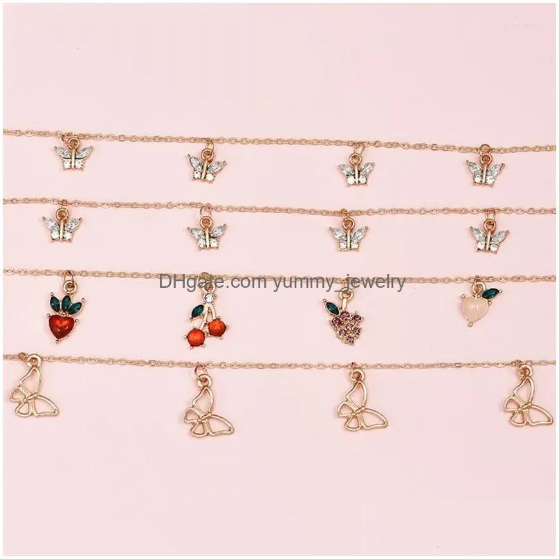 Anklets Anklets Sweet Women Fruit Set Fashion Crystal  Stberry Cherry Grape Pendant Gold Chain For Jewelry Drop Delivery Jewelry Dhixj