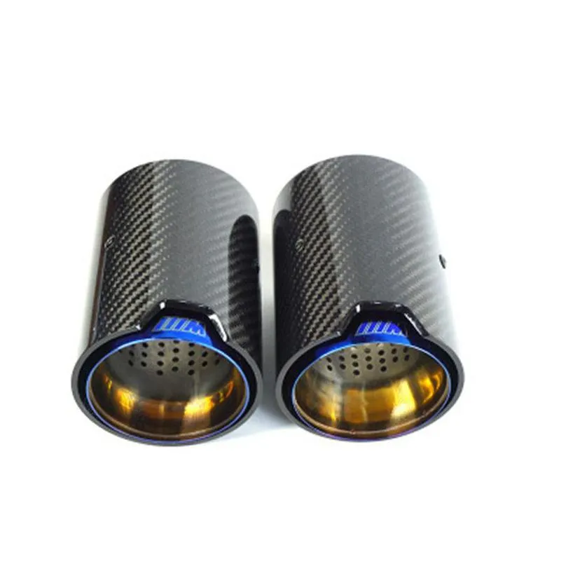 blue m performance stainless steel exhaust end tips auto muffler carbon fiber car pipes 1 pcs