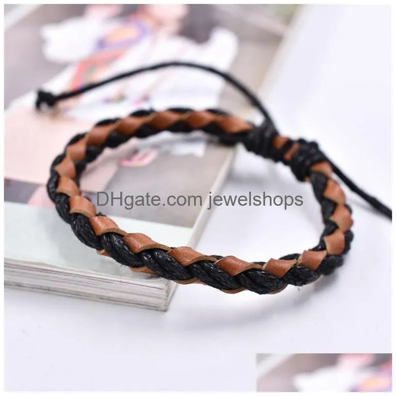 Charm Bracelets Handmade Braided Bangle Bracelets Chains Wax Rope Genuine Leather Woven Bracelet For Women Black Brown Fashion Trend M Dhfvh
