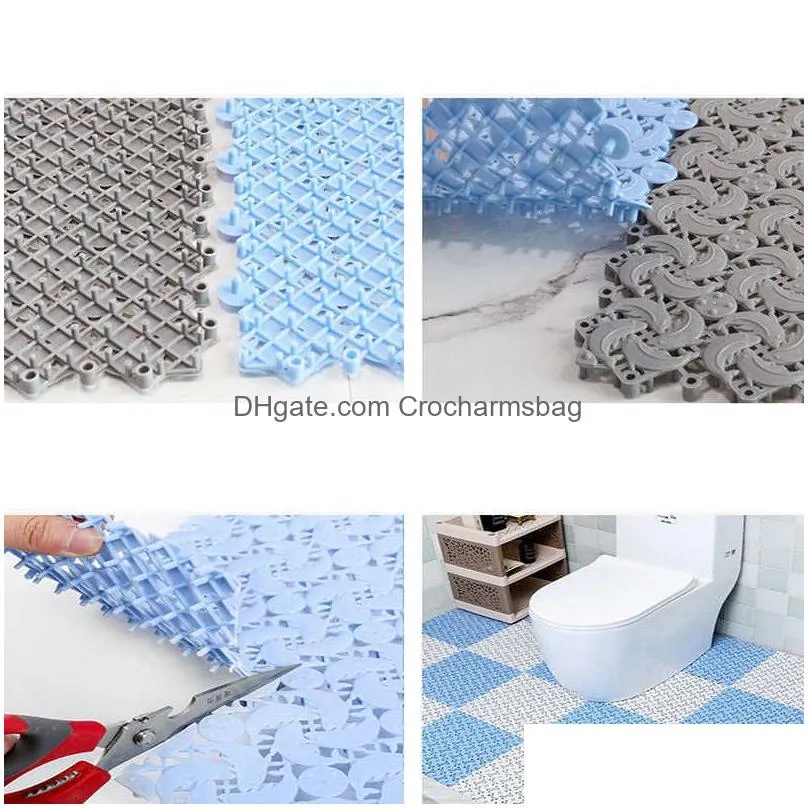 Bath Mats New Strong Suction Cup Non-Slip Bath Mats Bathroom Carpet Square Shape Mat With Drain Hole Plastic Mas Foot Pad Access Drop Dh0Et