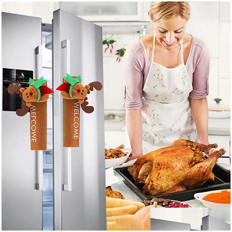 Christmas Fridge Handle Ers Santa Claus Microwave Oven Dishwasher Door Er Xmas Party Decor 24X16 Cm Drop Delivery Dh703