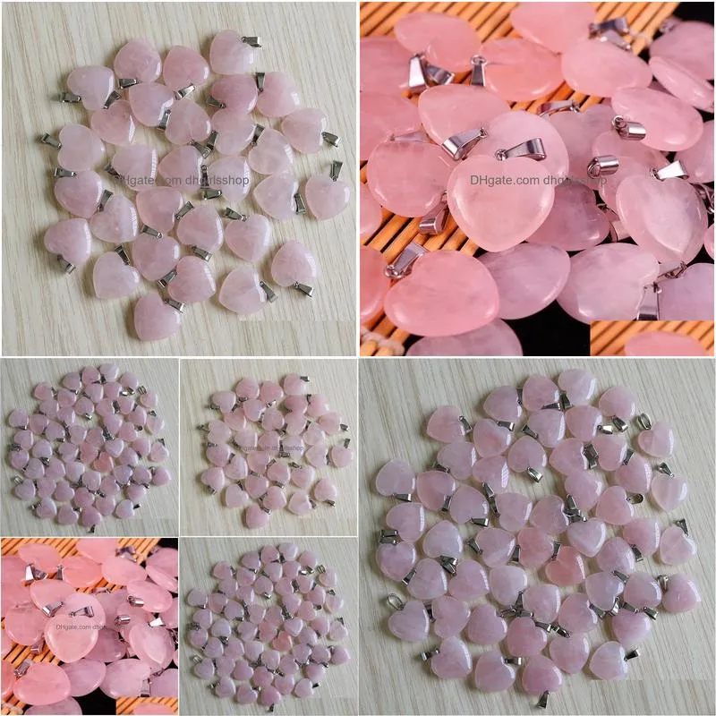 natural stone pink rose quartz heart shape charms white black crystal pendants for earrings necklace accessories jewelry making