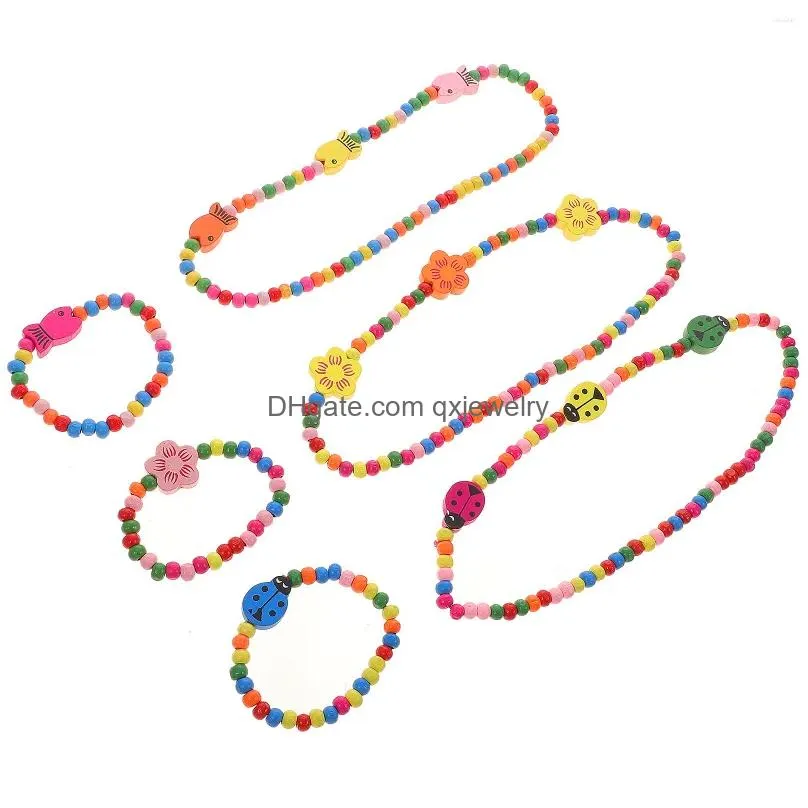 Pendant Necklaces Pendant Necklaces 6 Pcs Wooden Bracelet Children Jewelry Sets Kids Bracelets Necklace Bamboo Bead Drop Delivery Jewe Dh9Fo