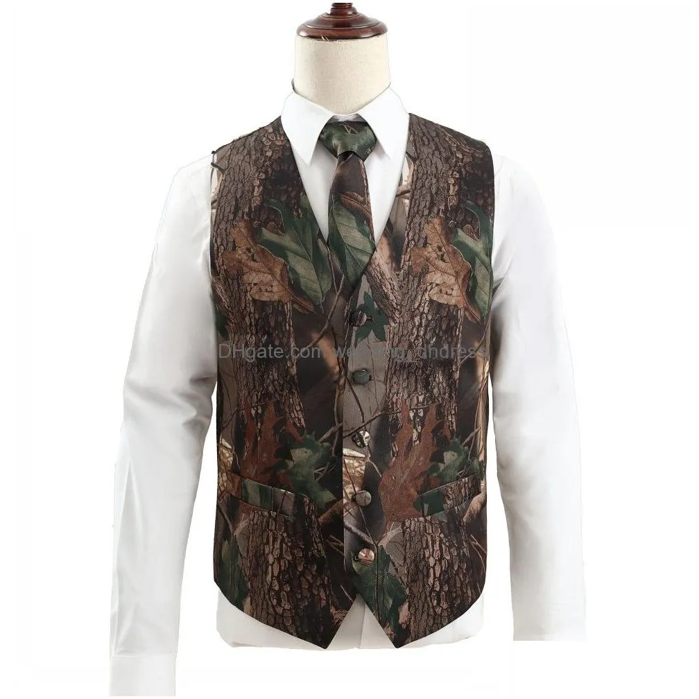 2023 camo groom vests country farm groomsmen vest slim fit mens suit vest prom wedding waistcoat attire hunter vestaddbow real