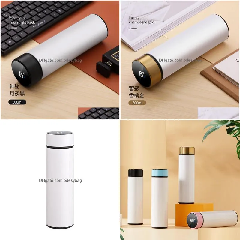 creativity sublimation blanks water bottle 500ml stainless steel straight vacuum flask with led touch display temperature gift w0192