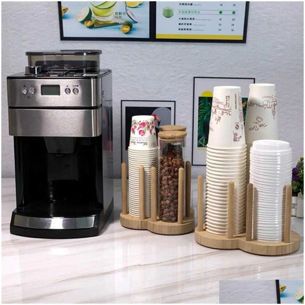 Other Home & Garden New Mti-Function Disposable Cups Holder Wooden For Buffet Lounges Household Kitchen Bar Office Cup Extractor Verti Dhiwq