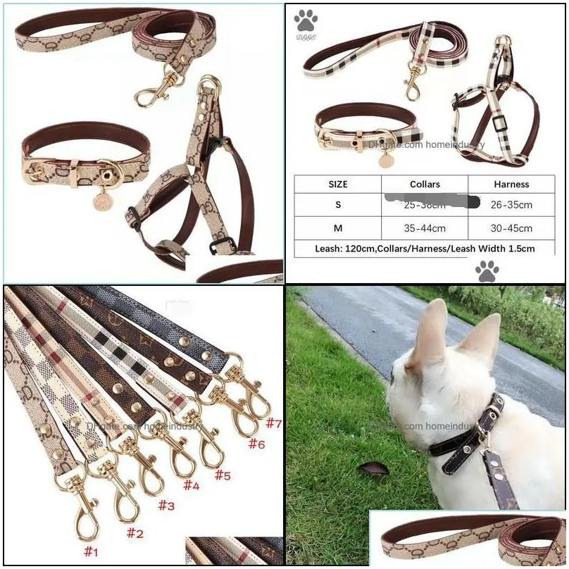 dog collars leashes step in harness designer dogs collar set classic plaid leather pet leash for small medium cat chihuahua bldog