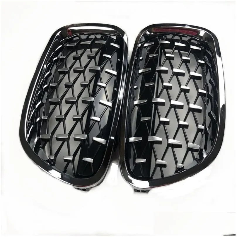 2 pcs car styling f25 f26 black abs front kidney double slat grille grills for g01 g08 x3 diamond racing grilles