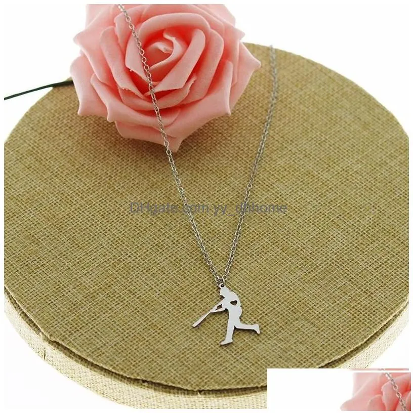 pendant necklaces baseball player necklace with love heart stainless steel charm link chain jewelry for women and men children gifts