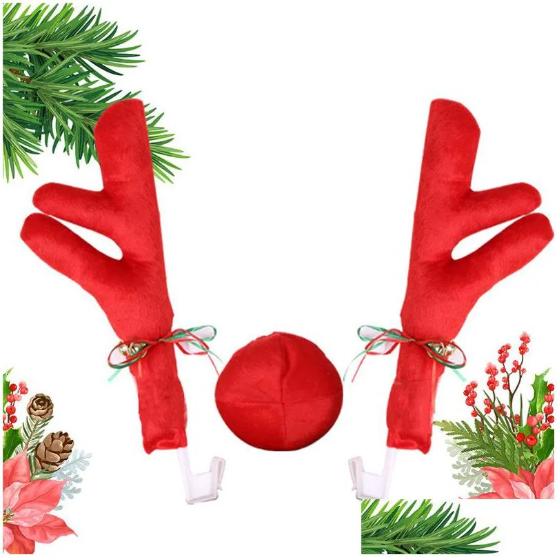 Christmas Reindeer Antlers Car Decoration Kit With Jingle Bell Elk Pendant Drop Delivery Dhlni