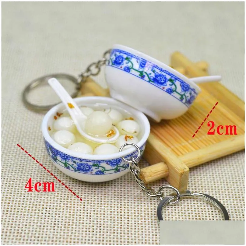 4Cm Novelty Simation Food Key Chains Party Favor Noodle Creative Keychain Chinese Blue And White Porcelain Bowl Mini Bag Drop Delivery Dhip9