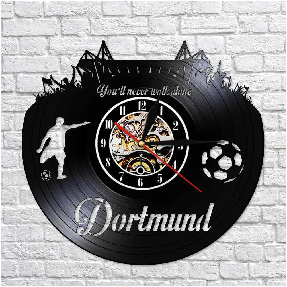 Dortmund City Skyline Wall Clock German States Football Stadium Fans Cellebration Wall Art Vinyl Record Wall Clock Y200109