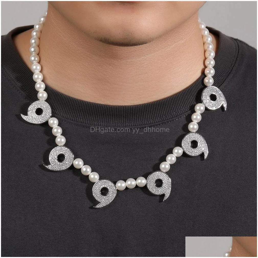 hip hop cubic zircon 666 pearl beads chain necklace mens rap jewelry