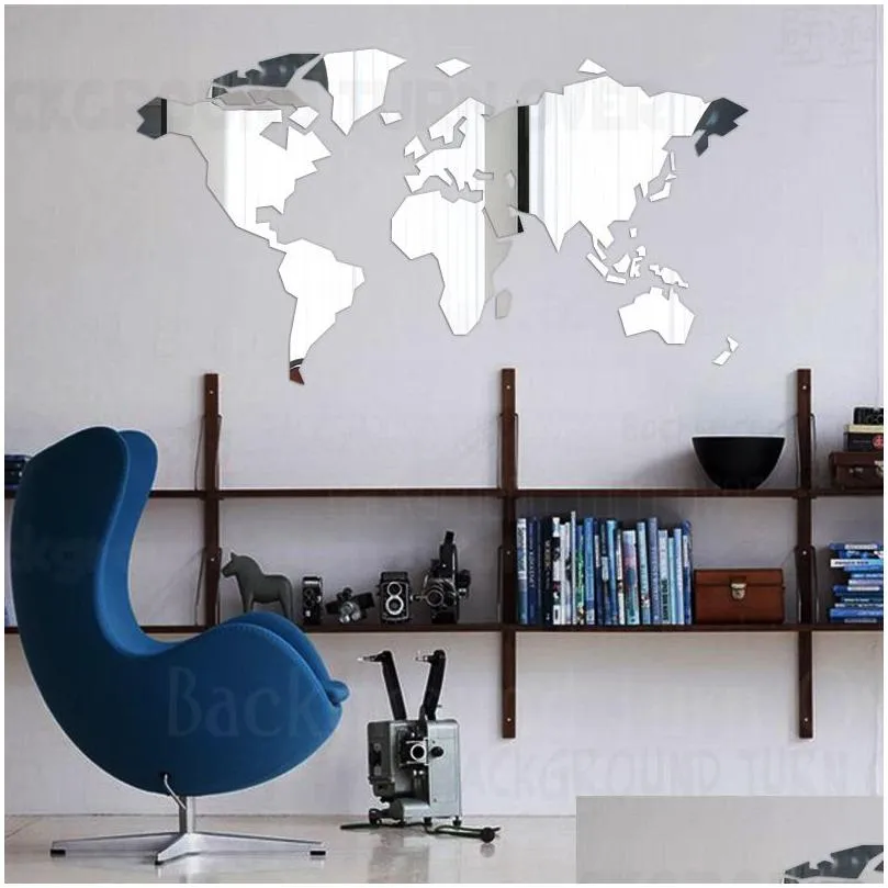 Mirror Wall Stickers Sticker Decoration Bedroom Decor Room Decals Living Large Abstract World Map Time Zone R137 Y200103