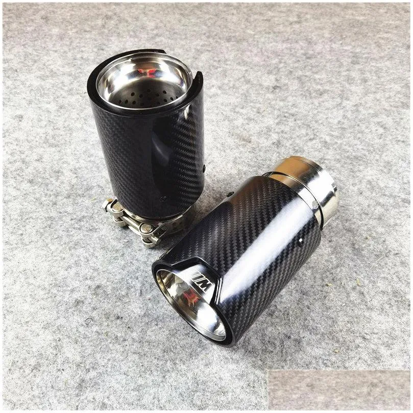 1 piece car muffler single exhaust tail pipe for m2 m3 m4 out 92mm glossy carbon fiber with m logo