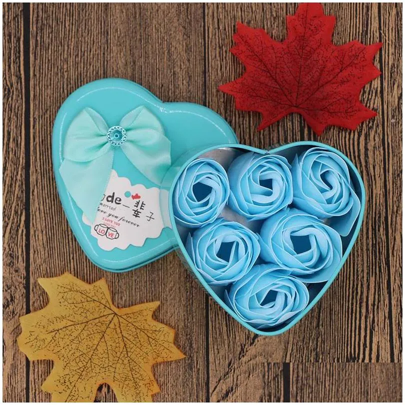 8 Styles Creative Soap Flower Gift Box Valentines Day Decoration Rose Heart-Shaped Tin Drop Delivery Dhks0