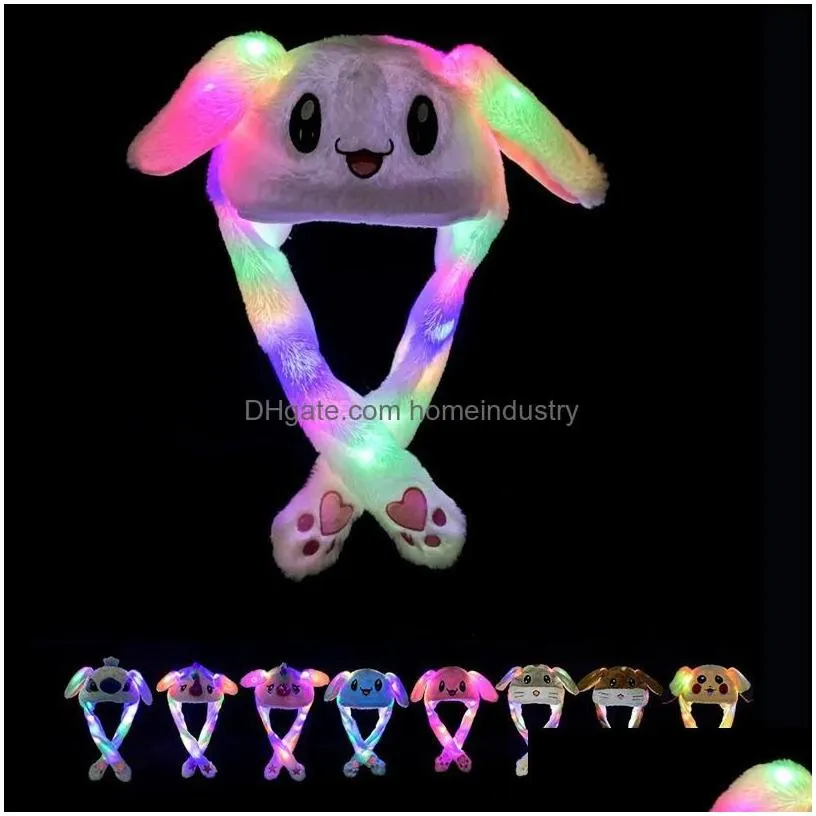 other home textile 33 styles led light plush hat cartoon animal cap for rabbit cat bunny ear moving hats adt kids christmas winter wa