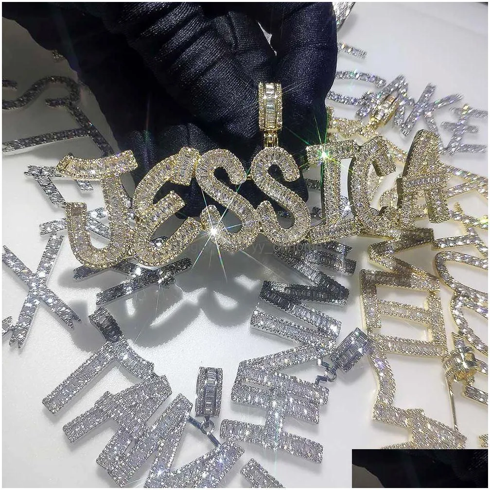 topbling hip hop simulated diamond pendant necklaces a-z custom name bubble letters charm gift for men women